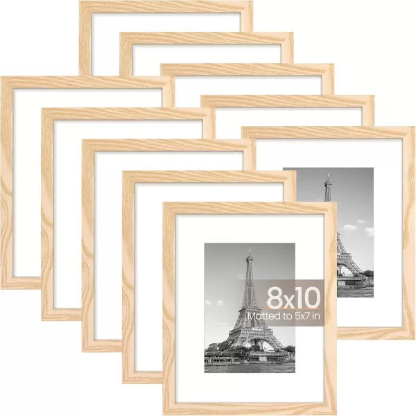 upsimples 4x6 Picture Frame Set of 10 Display Pictures 35x5 with Mat or 4x6 Without Mat Multi Photo Frames Collage for Wall or Tabletop Display BrownNatural