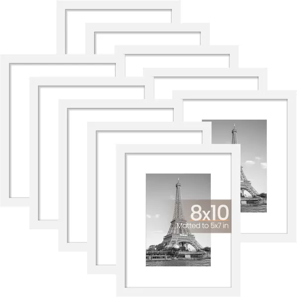 upsimples 4x6 Picture Frame Set of 10 Display Pictures 35x5 with Mat or 4x6 Without Mat Multi Photo Frames Collage for Wall or Tabletop Display BrownWhite