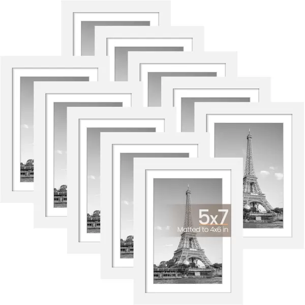 upsimples 4x6 Picture Frame Set of 10 Display Pictures 35x5 with Mat or 4x6 Without Mat Multi Photo Frames Collage for Wall or Tabletop Display BrownWhite