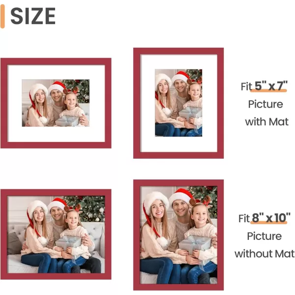 upsimples 8x10 Picture Frame Display Pictures 5x7 with Mat or 8x10 Without Mat Wall Hanging Photo Frame Red 1 PackRed