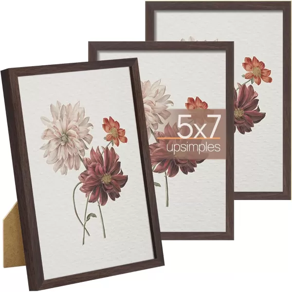 upsimples 8x10 Picture Frame Set of 3 Made of High Definition Glass for 8 x 10 Brown Frames Wall and Tabletop Display Thin Border Photo Frame for Home DcorBrown