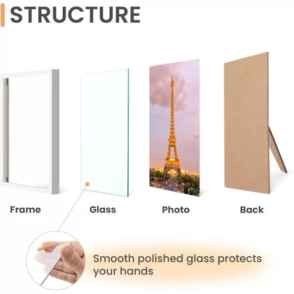 upsimples 8x10 Picture Frame Set of 3 Made of High Definition Glass for 8 x 10 Brown Frames Wall and Tabletop Display Thin Border Photo Frame for Home DcorWhite