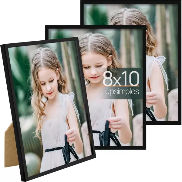 upsimples 8x10 Picture Frame Set of 3 Made of High Definition Glass for 8 x 10 Brown Frames Wall and Tabletop Display Thin Border Photo Frame for Home DcorBlack