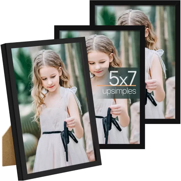 upsimples 8x10 Picture Frame Set of 3 Made of High Definition Glass for 8 x 10 Brown Frames Wall and Tabletop Display Thin Border Photo Frame for Home DcorBlack