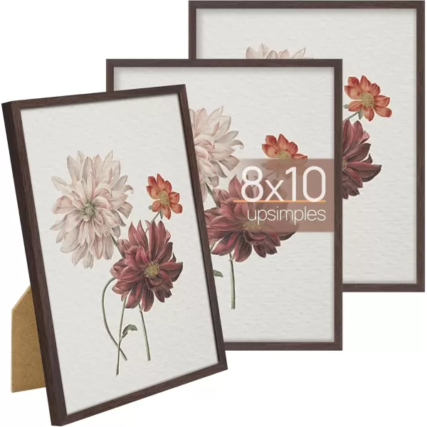 upsimples 8x10 Picture Frame Set of 3 Made of High Definition Glass for 8 x 10 Brown Frames Wall and Tabletop Display Thin Border Photo Frame for Home DcorBrown