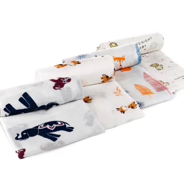 upsimples Baby Swaddle Blanket Unisex Swaddle Wrap Soft Silky Muslin Swaddle Blankets Neutral Receiving Blanket for Boys and Girls 47 x 47 inches Set of 4  FoxElephantGiraffeDinosaurOrange White