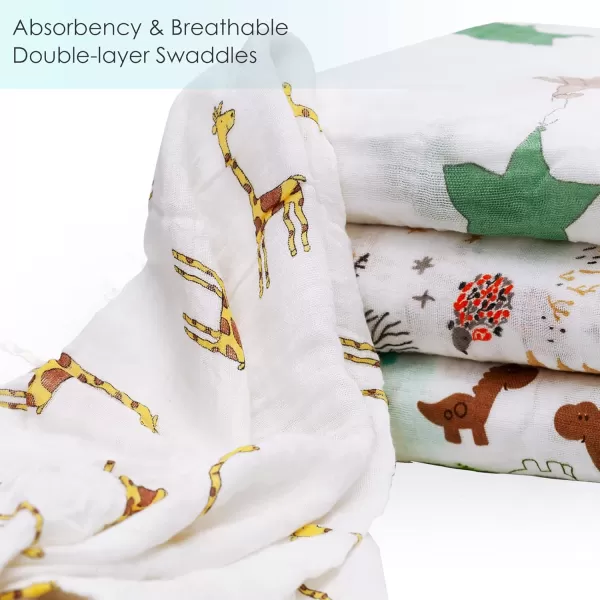 upsimples Baby Swaddle Blanket Unisex Swaddle Wrap Soft Silky Muslin Swaddle Blankets Neutral Receiving Blanket for Boys and Girls 47 x 47 inches Set of 4  FoxElephantGiraffeDinosaurGreen White