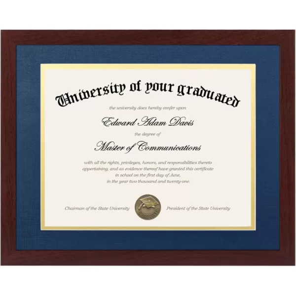 upsimples 11x14 Diploma Frame Certificate Degree Document Frame with High Definition Glass 2 Pack Diploma Frames 85 x 11 with mat for Wall and Tabletop Mahogany Double MatMahogany Blue