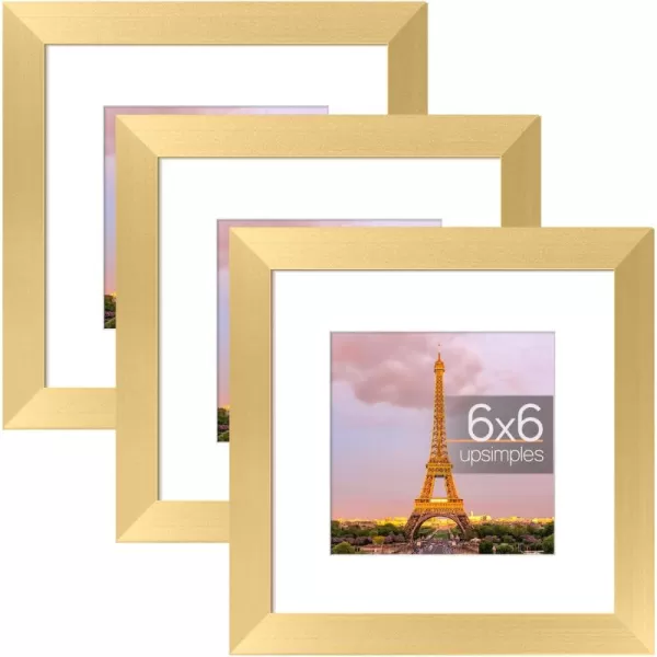 upsimples 11x14 Picture Frame Set of 3 Made of High Definition Glass for 8x10 with Mat or 11x14 Without Mat Wall and Tabletop Display Photo Frames BrownGold