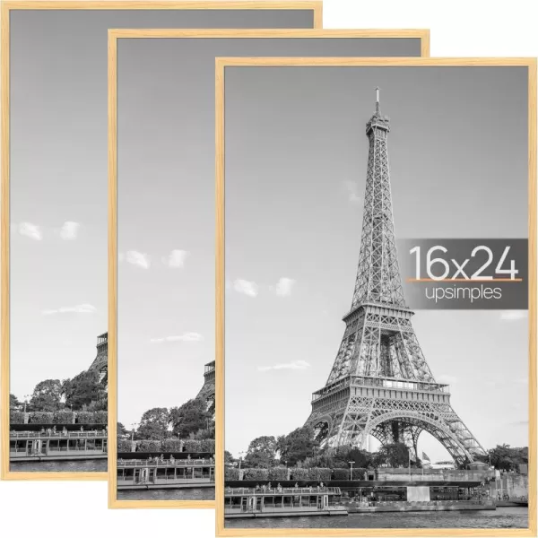 upsimples 18x24 Frame Natural 3 Pack Poster Frames 18 x 24 for Horizontal or Vertical Wall Mounting ScratchProof Wall Gallery Photo FrameNatural