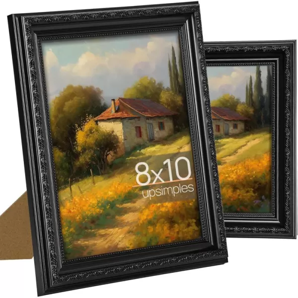 upsimples 5x5 Picture Frame with Real Glass 2 Pack Ornate Vintage Picture Frames for Wall or Tabletop Display Gold 5 x 5 Frame for Wall DcorBlack