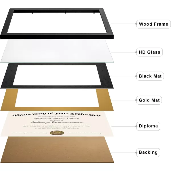 upsimples 11x14 Diploma Frame Certificate Degree Document Frame with High Definition Glass 2 Pack Diploma Frames 85 x 11 with mat for Wall and Tabletop Mahogany Double MatBlack