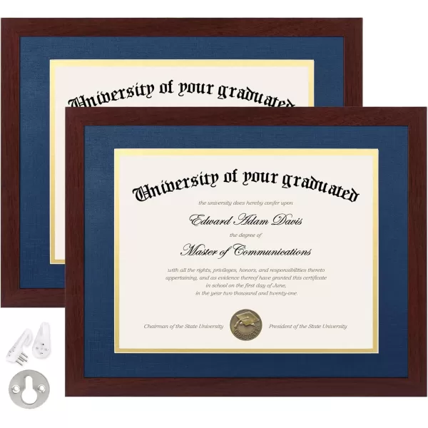 upsimples 11x14 Diploma Frame Certificate Degree Document Frame with High Definition Glass 2 Pack Diploma Frames 85 x 11 with mat for Wall and Tabletop Mahogany Double MatMahogany Blue