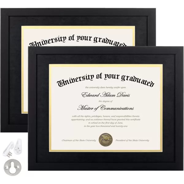 upsimples 11x14 Diploma Frame Certificate Degree Document Frame with High Definition Glass 2 Pack Diploma Frames 85 x 11 with mat for Wall and Tabletop Mahogany Double MatBlack