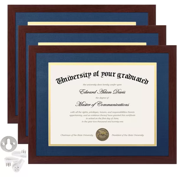 upsimples 11x14 Diploma Frame Certificate Degree Document Frame with High Definition Glass 2 Pack Diploma Frames 85 x 11 with mat for Wall and Tabletop Mahogany Double MatMahogany Blue