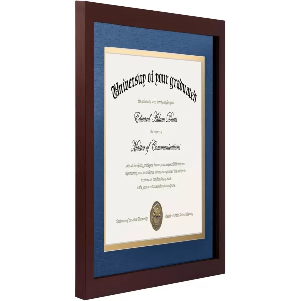 upsimples 11x14 Diploma Frame Certificate Degree Document Frame with High Definition Glass 2 Pack Diploma Frames 85 x 11 with mat for Wall and Tabletop Mahogany Double MatMahogany Blue