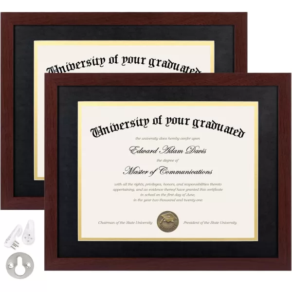 upsimples 11x14 Diploma Frame Certificate Degree Document Frame with High Definition Glass 2 Pack Diploma Frames 85 x 11 with mat for Wall and Tabletop Mahogany Double MatMahogany