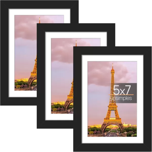 upsimples 11x14 Picture Frame Set of 3 Made of High Definition Glass for 8x10 with Mat or 11x14 Without Mat Wall and Tabletop Display Photo Frames BrownBlack