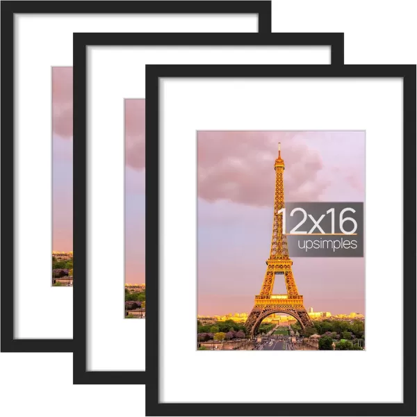 upsimples 11x14 Picture Frame Set of 3 Made of High Definition Glass for 8x10 with Mat or 11x14 Without Mat Wall and Tabletop Display Photo Frames BrownBlack