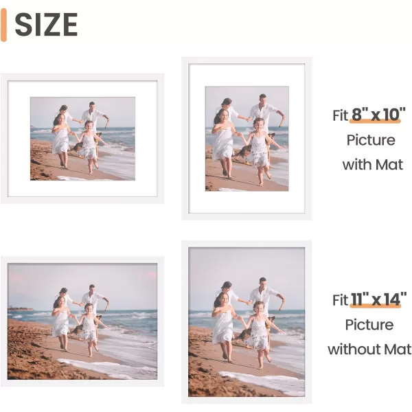 upsimples 11x14 Picture Frame Set of 3 Made of High Definition Glass for 8x10 with Mat or 11x14 Without Mat Wall and Tabletop Display Photo Frames BrownWhite