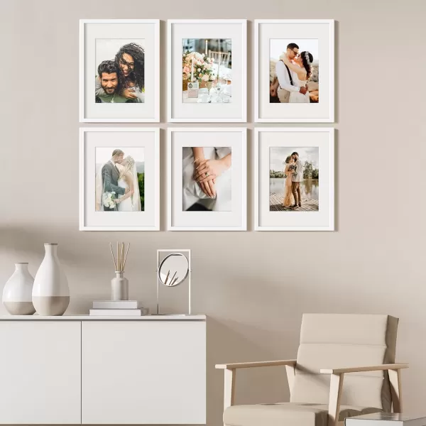 upsimples 11x14 Picture Frame Set of 3 Made of High Definition Glass for 8x10 with Mat or 11x14 Without Mat Wall and Tabletop Display Photo Frames BrownWhite