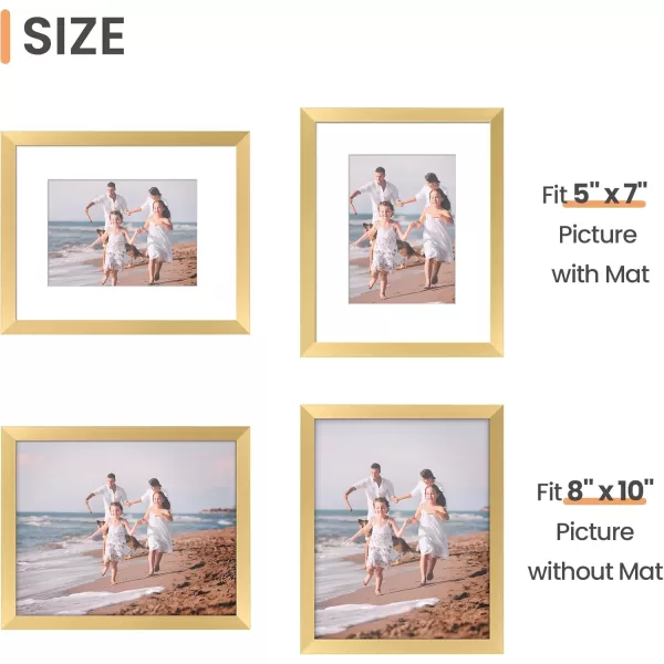 upsimples 11x14 Picture Frame Set of 3 Made of High Definition Glass for 8x10 with Mat or 11x14 Without Mat Wall and Tabletop Display Photo Frames BrownGold