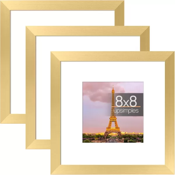 upsimples 11x14 Picture Frame Set of 3 Made of High Definition Glass for 8x10 with Mat or 11x14 Without Mat Wall and Tabletop Display Photo Frames BrownGold