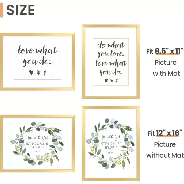 upsimples 11x14 Picture Frame Set of 3 Made of High Definition Glass for 8x10 with Mat or 11x14 Without Mat Wall and Tabletop Display Photo Frames BrownGold