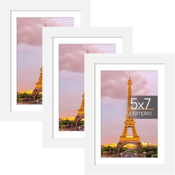 upsimples 11x14 Picture Frame Set of 3 Made of High Definition Glass for 8x10 with Mat or 11x14 Without Mat Wall and Tabletop Display Photo Frames BrownWhite