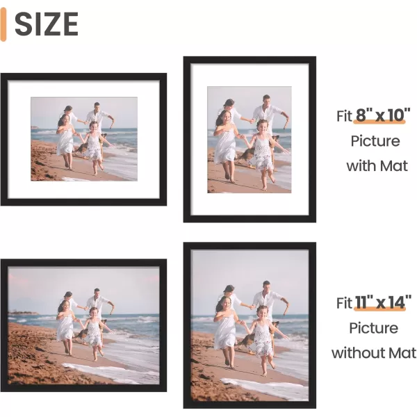 upsimples 11x14 Picture Frame Set of 3 Made of High Definition Glass for 8x10 with Mat or 11x14 Without Mat Wall and Tabletop Display Photo Frames BrownBlack