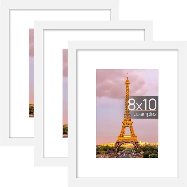 upsimples 11x14 Picture Frame Set of 3 Made of High Definition Glass for 8x10 with Mat or 11x14 Without Mat Wall and Tabletop Display Photo Frames BrownWhite