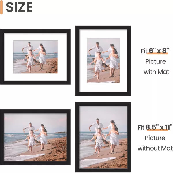 upsimples 11x14 Picture Frame Set of 3 Made of High Definition Glass for 8x10 with Mat or 11x14 Without Mat Wall and Tabletop Display Photo Frames BrownBlack