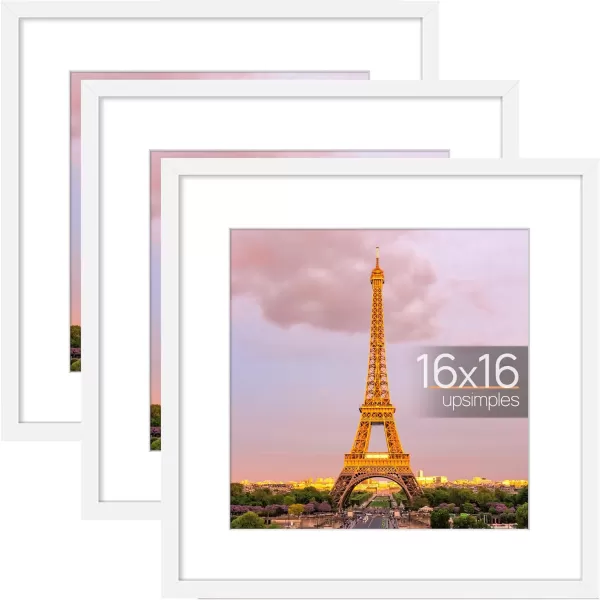 upsimples 11x14 Picture Frame Set of 3 Made of High Definition Glass for 8x10 with Mat or 11x14 Without Mat Wall and Tabletop Display Photo Frames BrownWhite