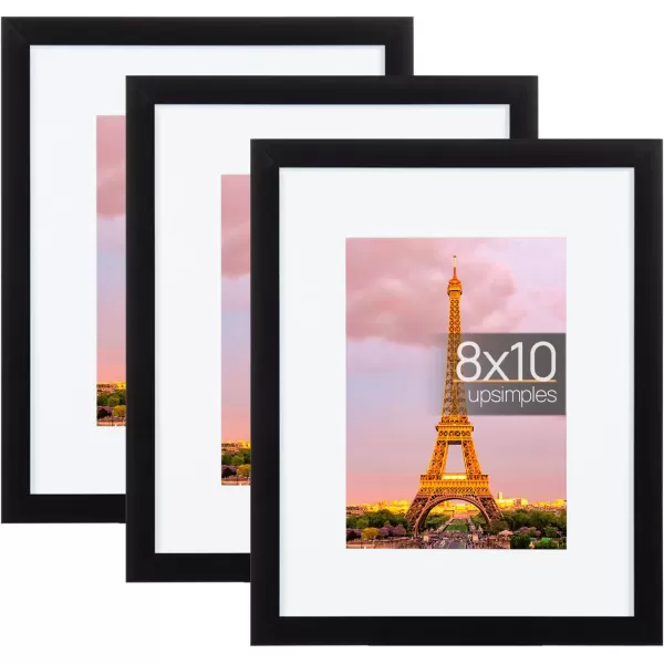 upsimples 11x14 Picture Frame Set of 3 Made of High Definition Glass for 8x10 with Mat or 11x14 Without Mat Wall and Tabletop Display Photo Frames BrownBlack