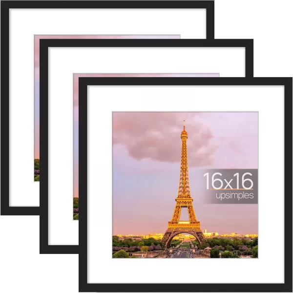 upsimples 11x14 Picture Frame Set of 3 Made of High Definition Glass for 8x10 with Mat or 11x14 Without Mat Wall and Tabletop Display Photo Frames BrownBlack