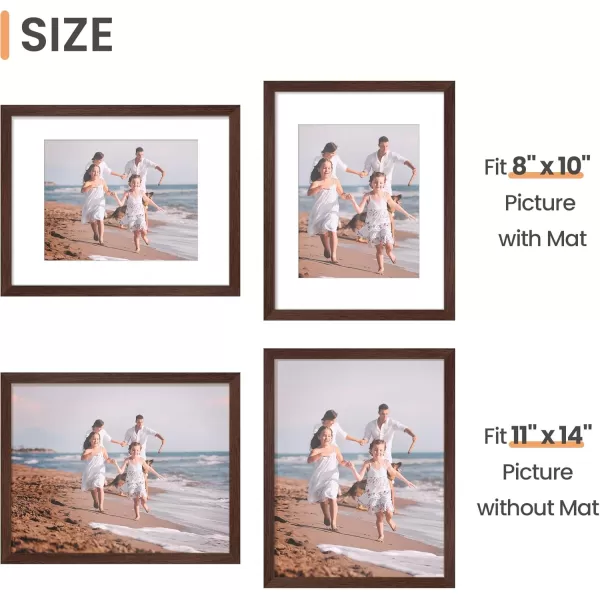 upsimples 11x14 Picture Frame Set of 3 Made of High Definition Glass for 8x10 with Mat or 11x14 Without Mat Wall and Tabletop Display Photo Frames BrownBrown