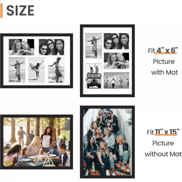 upsimples 11x15 Picture Frame Display Pictures 5 4x6 with Mat or 11x15 Without Mat Wall Hanging 5 4x6 Picture Frame Collage Wall Decor Black 1 PackBlack