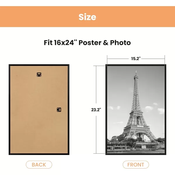 upsimples 18x24 Frame Natural 3 Pack Poster Frames 18 x 24 for Horizontal or Vertical Wall Mounting ScratchProof Wall Gallery Photo FrameBlack