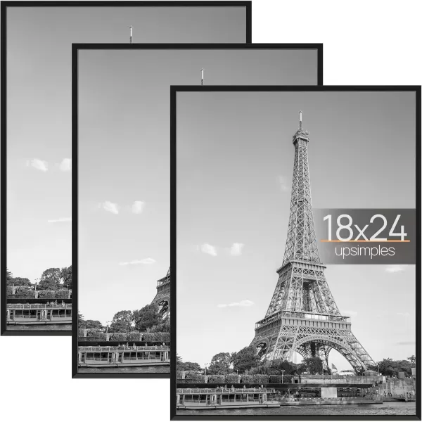 upsimples 18x24 Frame Natural 3 Pack Poster Frames 18 x 24 for Horizontal or Vertical Wall Mounting ScratchProof Wall Gallery Photo FrameBlack