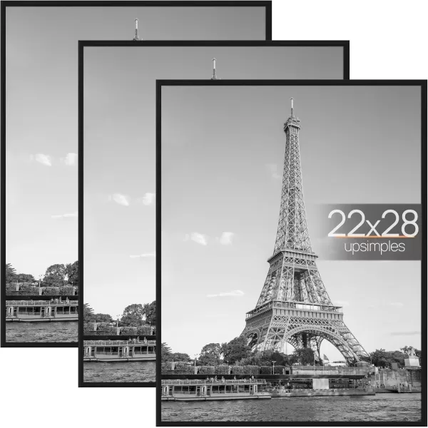 upsimples 18x24 Frame Natural 3 Pack Poster Frames 18 x 24 for Horizontal or Vertical Wall Mounting ScratchProof Wall Gallery Photo FrameBlack