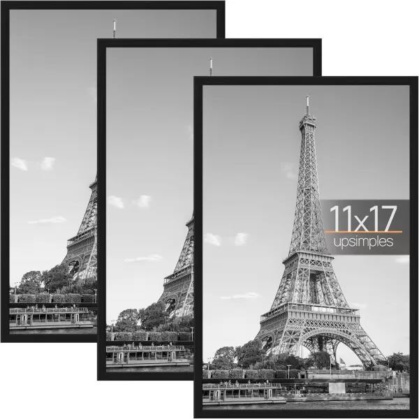 upsimples 18x24 Frame Natural 3 Pack Poster Frames 18 x 24 for Horizontal or Vertical Wall Mounting ScratchProof Wall Gallery Photo FrameBlack