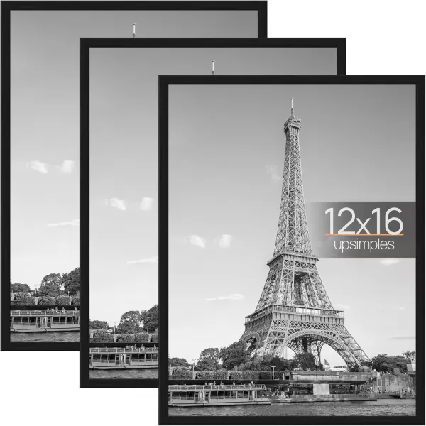 upsimples 18x24 Frame Natural 3 Pack Poster Frames 18 x 24 for Horizontal or Vertical Wall Mounting ScratchProof Wall Gallery Photo FrameBlack