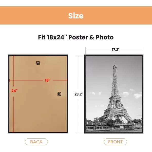 upsimples 18x24 Frame Natural 3 Pack Poster Frames 18 x 24 for Horizontal or Vertical Wall Mounting ScratchProof Wall Gallery Photo FrameBlack