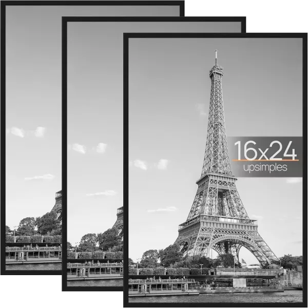 upsimples 18x24 Frame Natural 3 Pack Poster Frames 18 x 24 for Horizontal or Vertical Wall Mounting ScratchProof Wall Gallery Photo FrameBlack