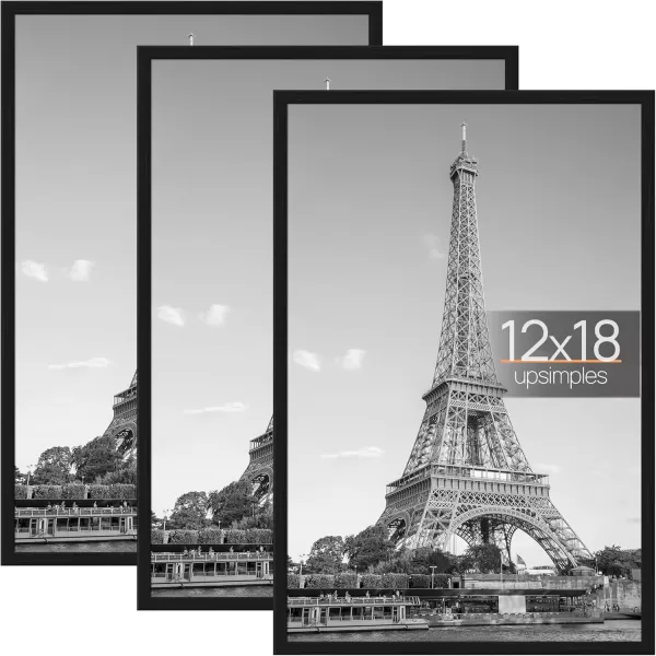 upsimples 18x24 Frame Natural 3 Pack Poster Frames 18 x 24 for Horizontal or Vertical Wall Mounting ScratchProof Wall Gallery Photo FrameBlack