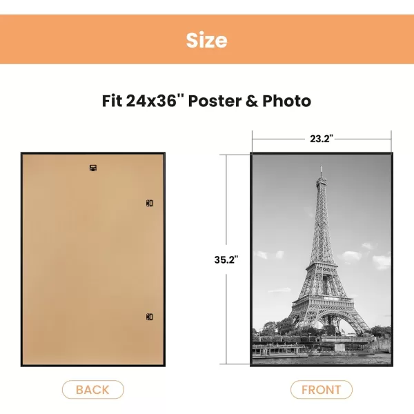 upsimples 18x24 Frame Natural 3 Pack Poster Frames 18 x 24 for Horizontal or Vertical Wall Mounting ScratchProof Wall Gallery Photo FrameBlack