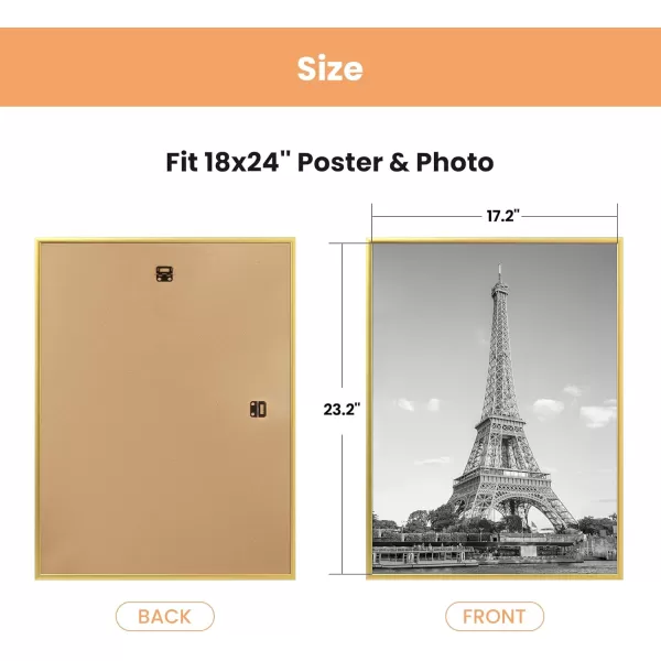 upsimples 18x24 Frame Natural 3 Pack Poster Frames 18 x 24 for Horizontal or Vertical Wall Mounting ScratchProof Wall Gallery Photo FrameGold