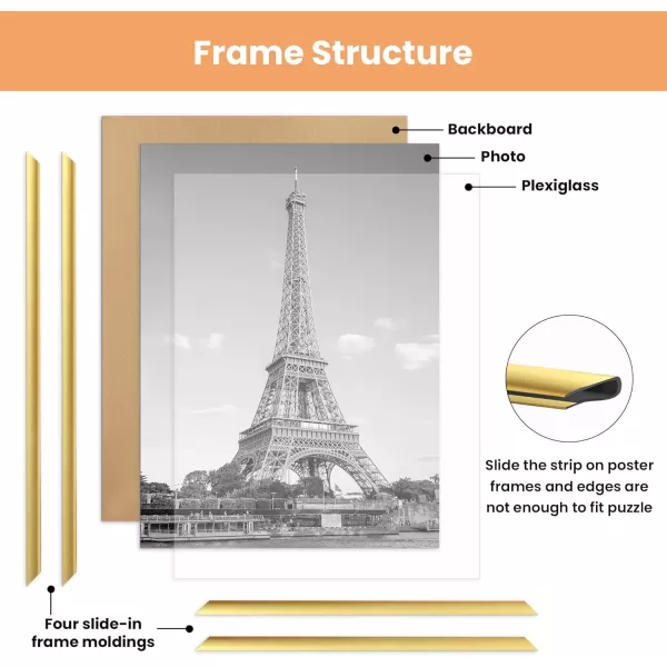 upsimples 18x24 Frame Natural 3 Pack Poster Frames 18 x 24 for Horizontal or Vertical Wall Mounting ScratchProof Wall Gallery Photo FrameGold