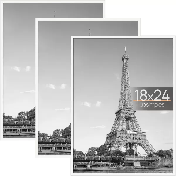 upsimples 18x24 Frame Natural 3 Pack Poster Frames 18 x 24 for Horizontal or Vertical Wall Mounting ScratchProof Wall Gallery Photo FrameWhite