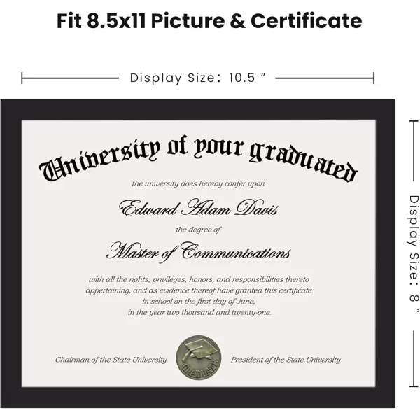 upsimples 85x11 Certificate Document Frame with Clear Plexiglass 1 Pack Diploma Frame BrownBlack